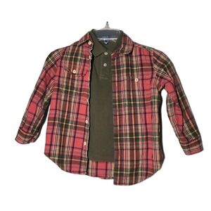 Polo Ralph Lauren Boys Polo  Flannel Shirt Cotton Sz 5 With Short Sleeve Shirt